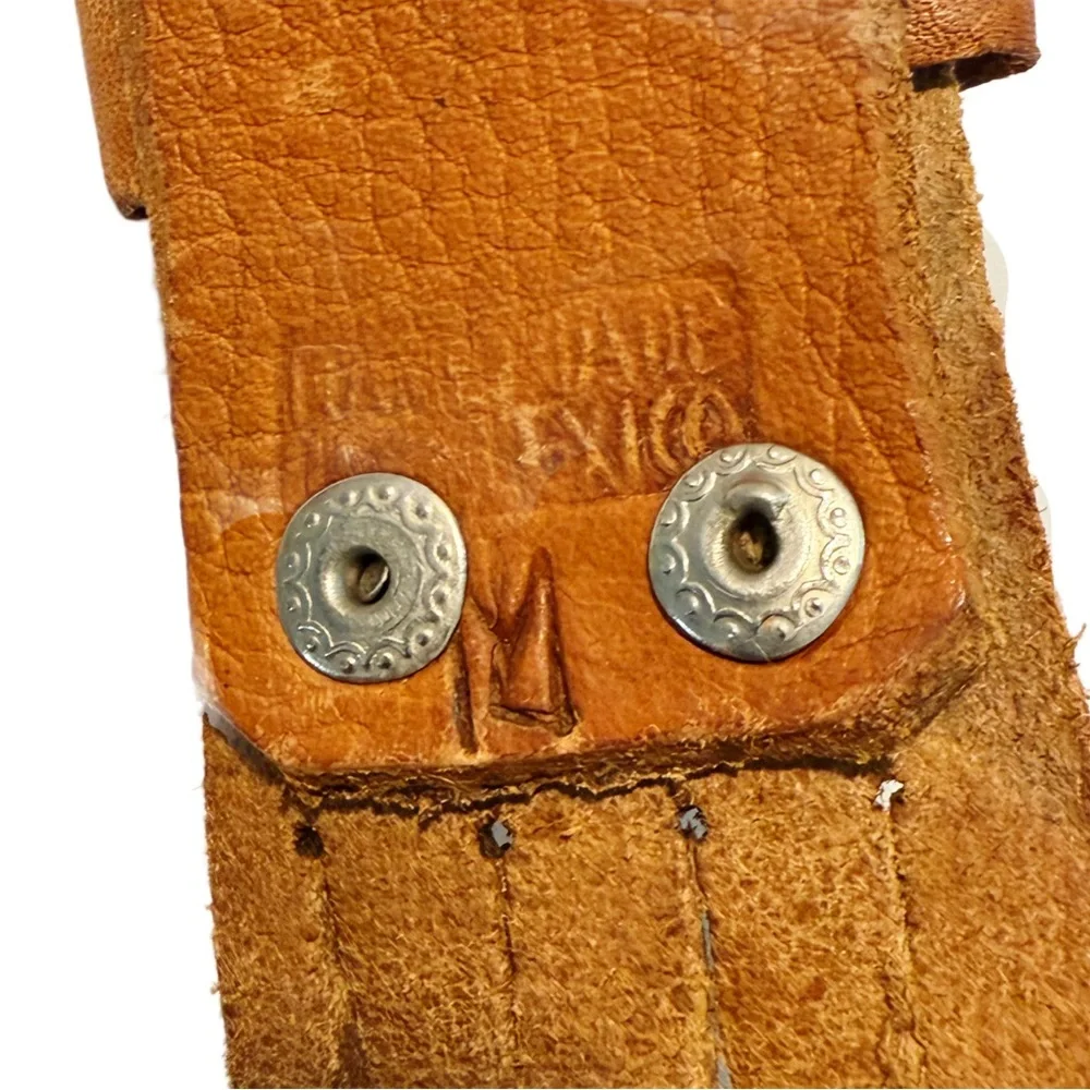 Woven and Riveted Brown Leather Belt with Western Buckle